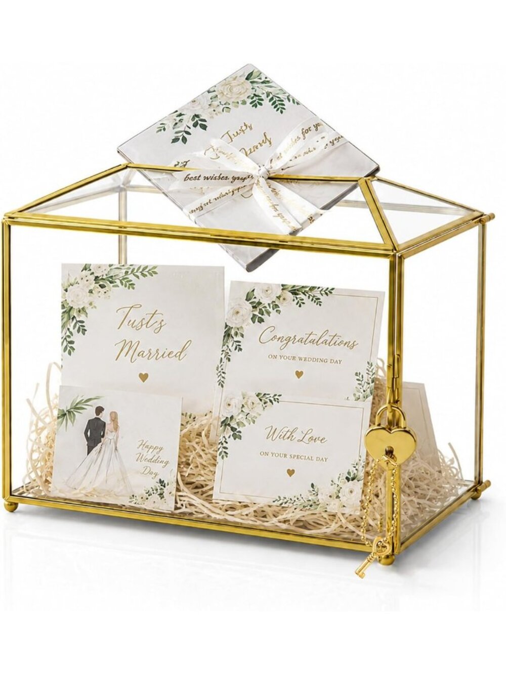 Elegant Glass Cards Box for Weddings & Parties | Geometric Design with Lock